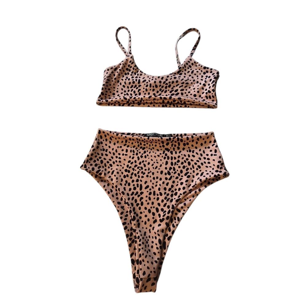 Nasty Gal 2pc Bikini Womens Sz‎ 2 That's Our Spot Dalmatian Print High Leg Tank